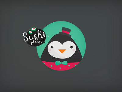 Sushi, please cute doodle illustration kawaii penguin sushi tie