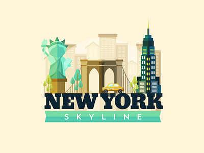 New York Skyline for Freepik brooklyn bridge empire state flat illustration new york nueva york nyc skyline statue of liberty vector