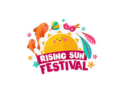 Rising Sun Festival / Japan feathers festival fish flat flowers japan kawaii logo mask rising sun sun sun festival