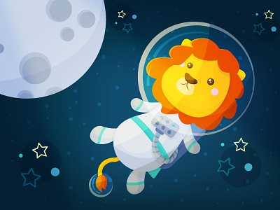 Space Lion cute illustration kawaii lion moon space stars vector