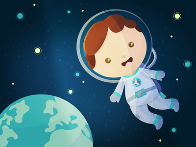 Space Boy adventure astronaut boy children cute earth explorer illustration kid planet space stars