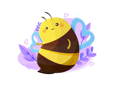 Cute Bee bee character cute flat illustration insect kawaii love purple vector