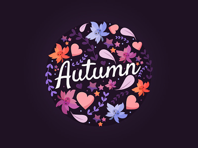 Autumn for Freepik autumn cute flat freepik heart illustration kawaii leaves purple season vector