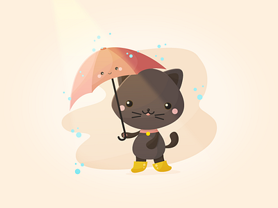 Rainy Day black cat cat challenge cute illustration illustrator kawaii rain rainy day umbrella vector