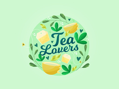 Tea Lovers for Freepik cup cute freepik green illustration illustrator leaves lover tea tea bag tea lover vector
