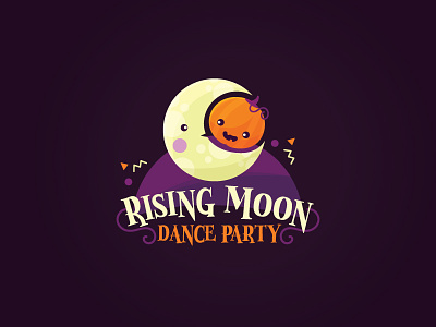Rising Moon branding cute dance flat halloween harvest moon illustration japan kandu kawaii logo moon moonrise party pumpkin rising vector
