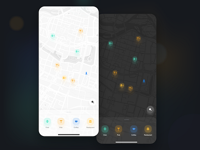 Hang-out Time? event event app hangouts icon map night mode party people pin place ui ux