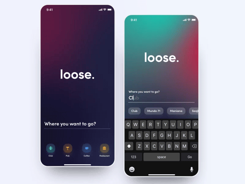 loose - hang out time app blur branding city design event gradient icon iphone keyboard logo mobile mobile app motion party people typography ui user inteface ux