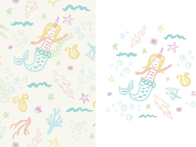 TOMS Mermaid Unicorn handpainted illustration pattern repeat