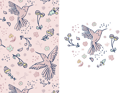 TOMS Hummingbirds illustration pattern print and pattern repeat