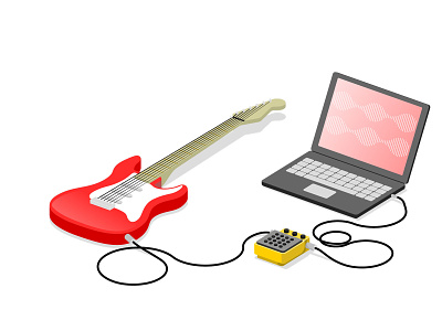 Guitar and home studio guitar guitar pedal illustrator laptop vector