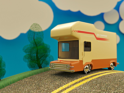 Go camping! 3d camper car render road