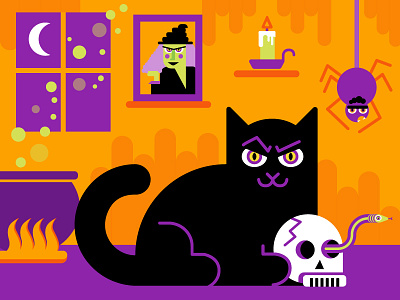 Halloween Cat cat characters design flat google halloween illustration skull ui vector witch