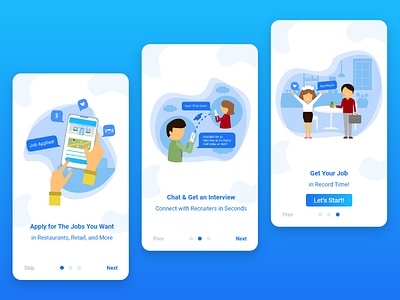 One Job On Boarding app design application art blue branding design flat illustration job job application mobile app mobile ui onboarding restaurant ui ux vector