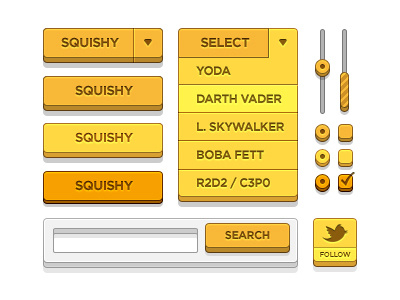 UI Kit buttons checkbox dropdown gotham radio search star wars twitter ui kit yellow