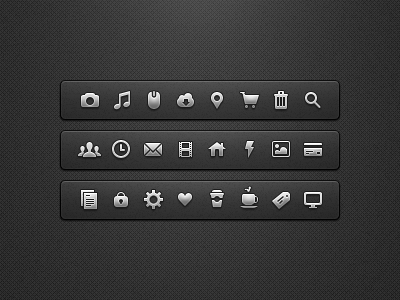 UI Icons camera cart cloud coffee gear icons lightning location mail mini icons note search time trash ui
