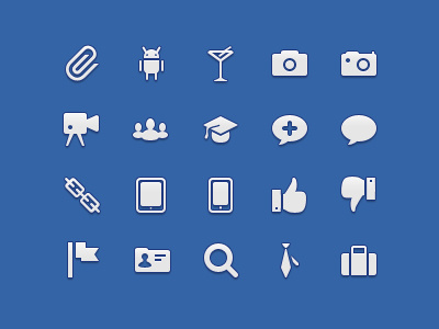 Icons for @Iconbolt 32 android camera education flag icons like martini paperclip suitcase video