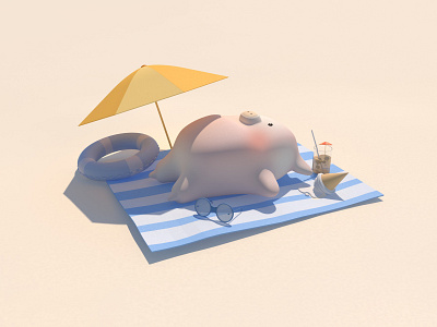 Summer 3d c4d cute hot ice ice cream lovely pig piggy season summer