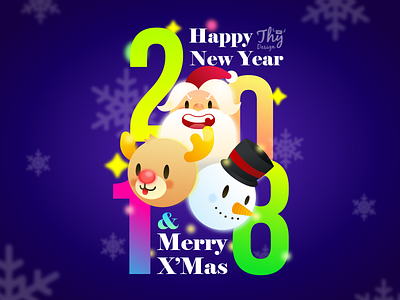 Happy New Year 2018 & Merry X'Mas 2018 character christmas cute design gradient happy man newyear reindeer santa snow