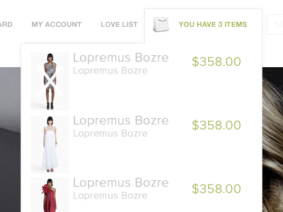 Drop down menu of shopping cart shopping cart web interface design
