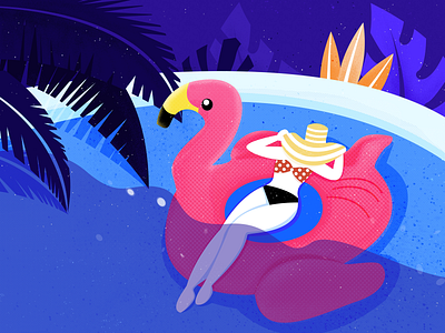 Seaside vacations beach flamingos holiday illustration ui 插画