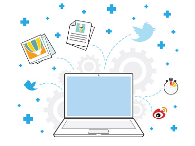 Proactive Platform followers gears illustration new users platform share time twitter weibo