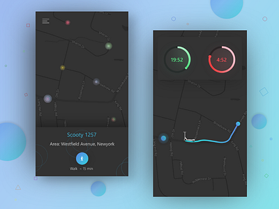 Scooty Sharing App Concept dark map mobile app ride sharing ui ux