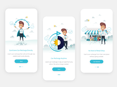 On Boarding Screen Concept app credit card illustration online recharge ui