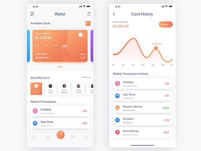 Wallet App UI Concept app card design graph ios iphonex list trending ui ux wallet app