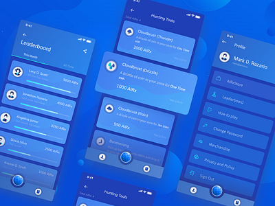 Earn Coin UI Concept adobe xd app app design augmentedreality blue card coin design interface ios iphonex leaderboard listview mobile app profile trending ui ux