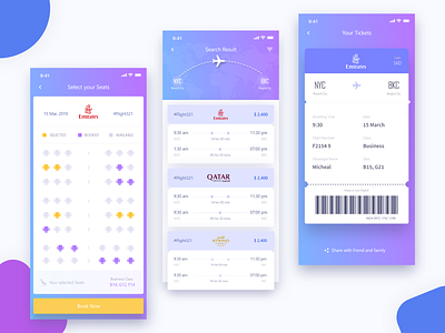 Flight booking app concept UI adobe xd app design booking booking app card design flight app gradient interface ios iphonex mobile app trend 2019 trendy typography ui ux