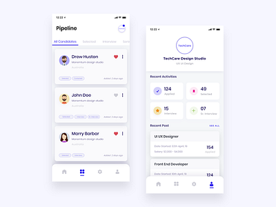 Hiring management app adobe xd android app app design branding card design flat hiring icon interface iphonex managment minimal mobile app trending typography ui ux vector