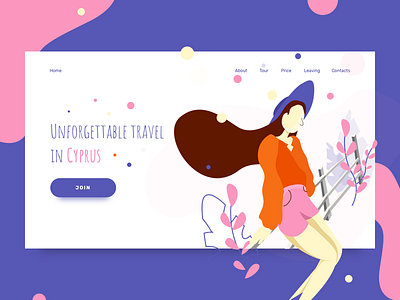 Main screen with flat illustration, for landing travel service. clean colorful colors flat girl grid illustration layout person service slider typography ui ux website