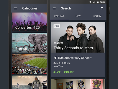 Events app android app categories event material search ui