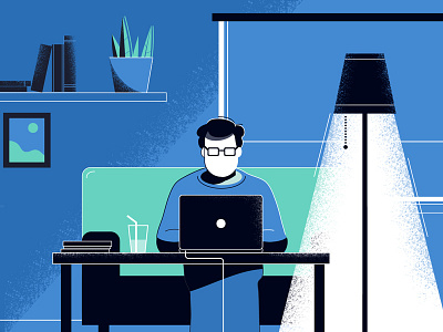 Man by his laptop bg character flat illustration texture