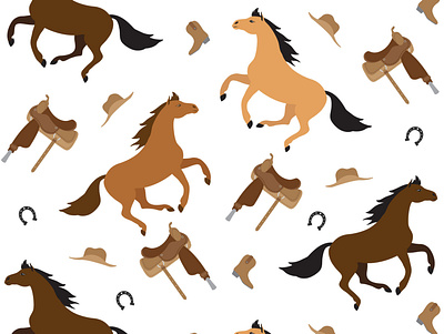 Western pattern animal cowboy dressage equestrian flat design horse illustration print riding seamless pattern western wild west
