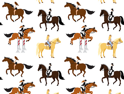 Equestrian pattern animal equestrian flat design girl horse illustration print riding seamless pattern sport woman