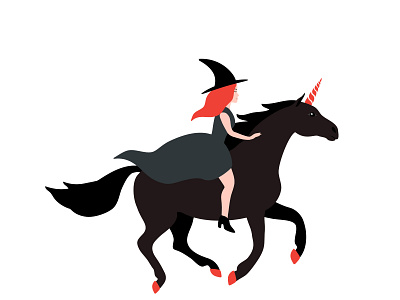 Witch on a unicorn animal fairy tale fall flat design girl halloween horse illustration magical october running season spooky trendy unicorn wild witch woman