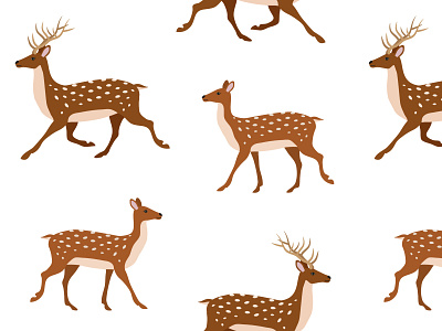 Seamless pattern of deer animal deer flat design forest hunting illustration nature reindeer running seamless pattern trendy wild wildlife woodland