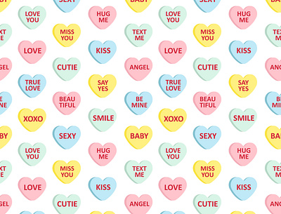 Seamless pattern of valentine candies candy cupid flat design heart illustration love message seamless pattern sweet trendy valentine xoxo