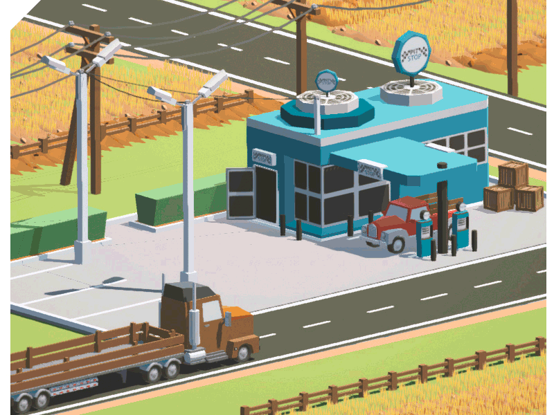 Small low poly Gas Station 3d asset for game game low poly unity