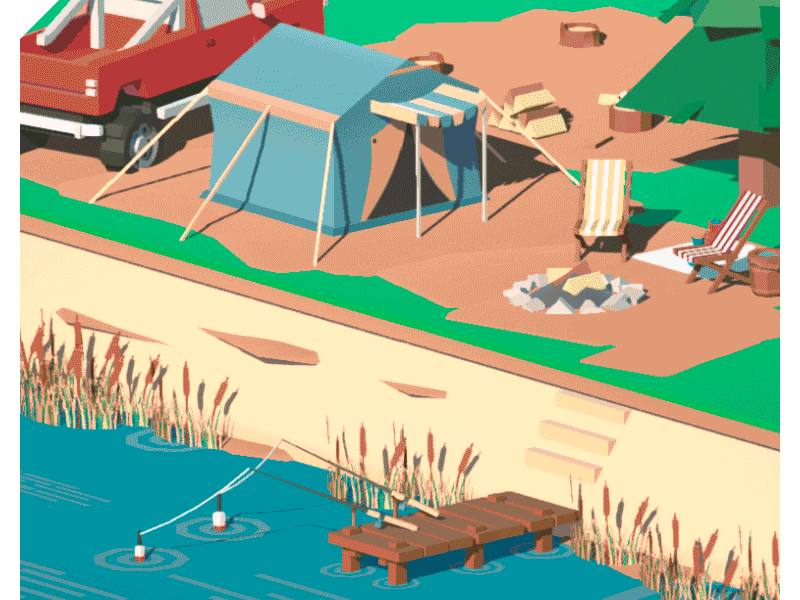 Fishing Place 3d asset for game game low poly unity