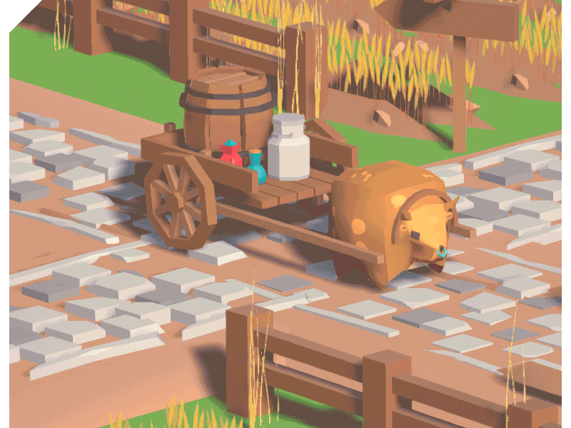 Cart with bulls 3d asset for game game low poly unity