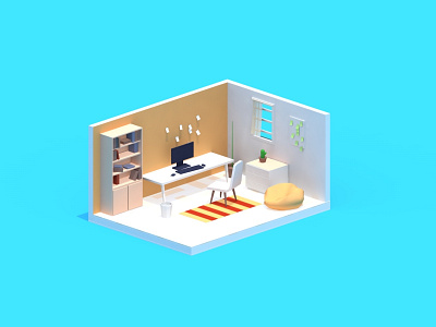This is a C4D practice piece about an isometric room. c4d 设计