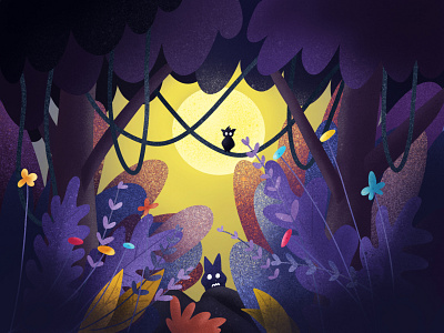 插画-夜晚的森林 design illustration