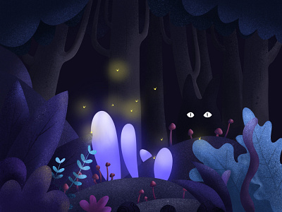Illustration - black cat in the night illustration 设计