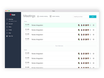 Fuze Out Of Meeting - Meetings app design fuze list meetings photoshop psd ui web app
