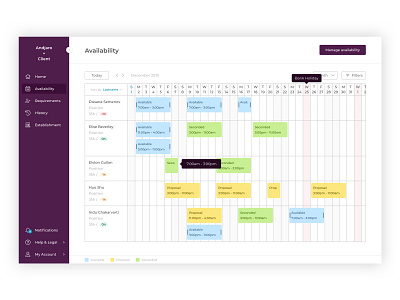 Andjaro - Availability (month view)