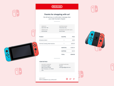 Daily UI 017 - Email Receipt dailyui dailyui017 design email email design email receipt figma nintendo order receipt switch ui