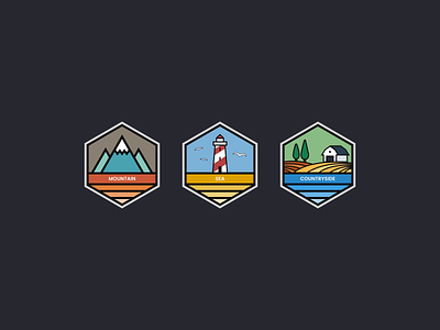 Daily UI 084 - Badge badge badges countryside dailyui dailyui084 design figma illustration mountain sea